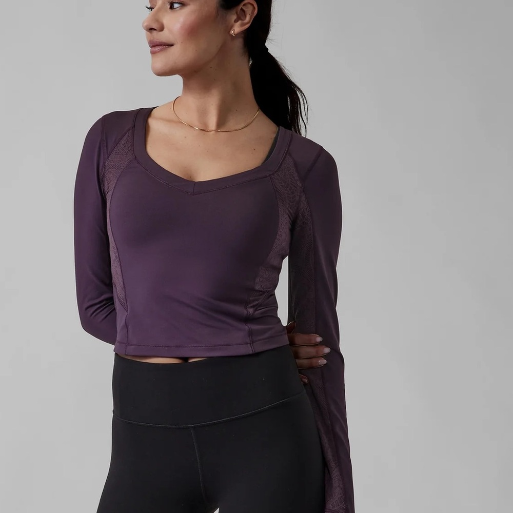 Athleta Shanti Lace Long Sleeve Plum Top